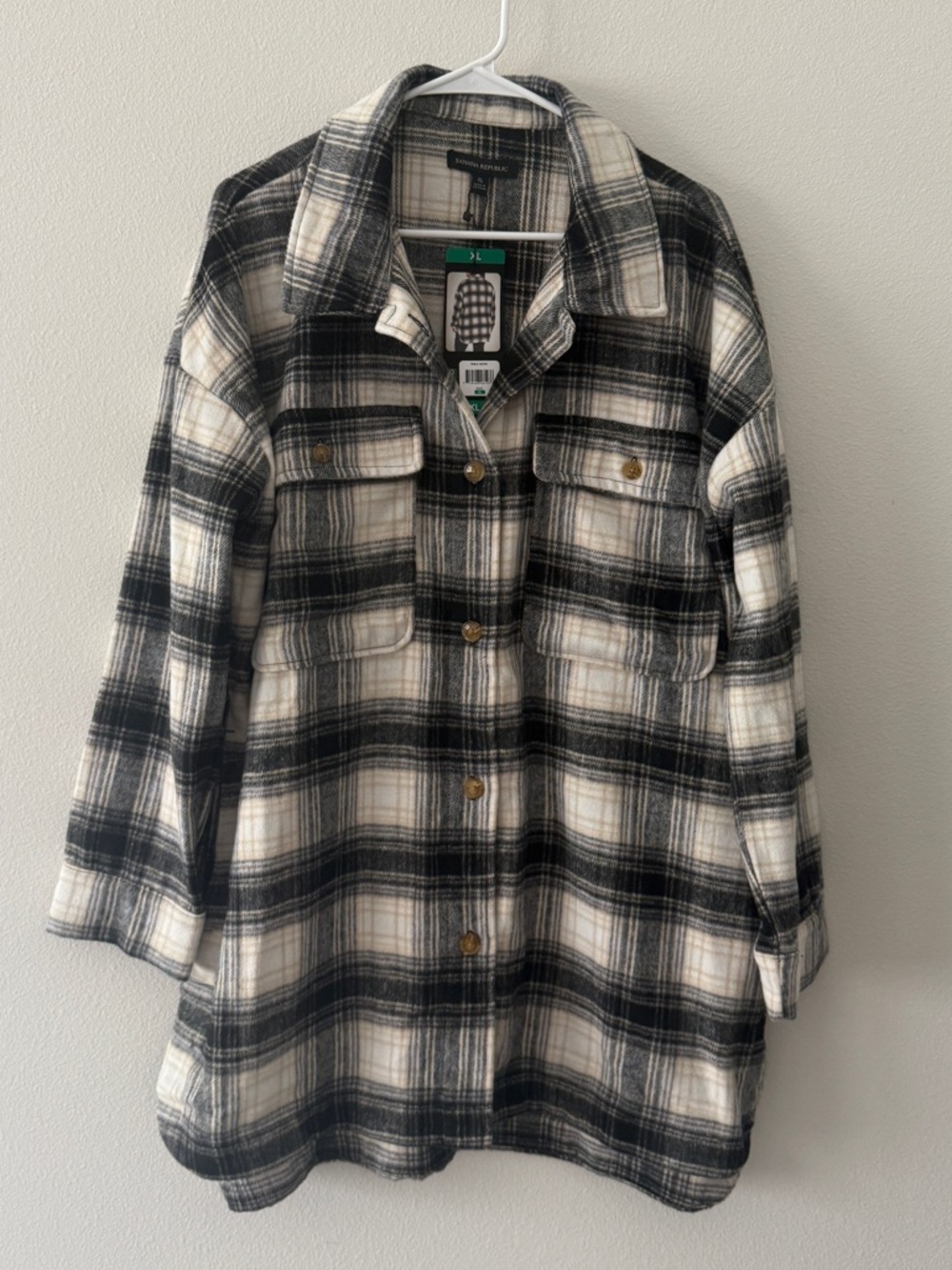 Banana Republic Button Down Plaid Shirt Jacket POCKETS Women’s XL shacket